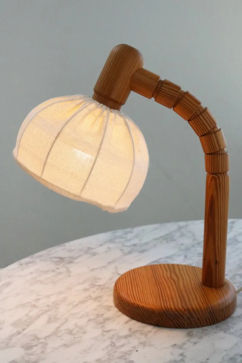 Pamono Pinewood Swivel Arm Table Lamp from Solbackens Svarveri, Sweden, 1970s> Table Lamps