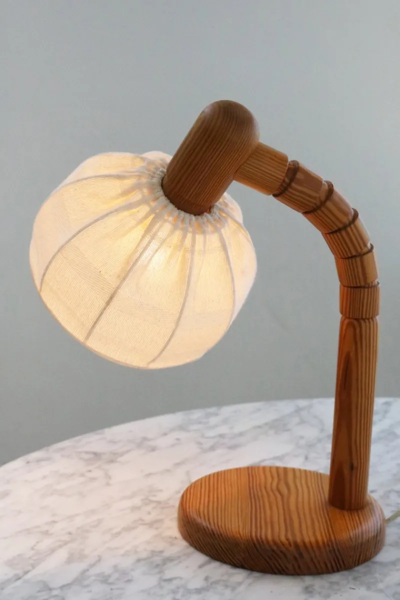 Pamono Pinewood Swivel Arm Table Lamp from Solbackens Svarveri, Sweden, 1970s> Table Lamps