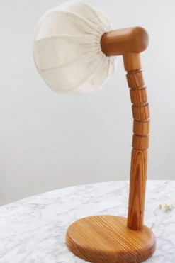 Pamono Pinewood Swivel Arm Table Lamp from Solbackens Svarveri, Sweden, 1970s><noscript><img width=