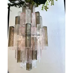 Pamono Pink and Fumè Squared Bark Murano Glass Chandelier by Simoeng><noscript><img width=