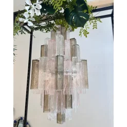 Pamono Pink and Fumè Squared Bark Murano Glass Chandelier by Simoeng><noscript><img width=