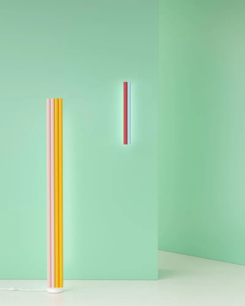 Pamono Pink and Yellow Parallel Tubes Floor Light by Atelier Areti> Floor Lamps