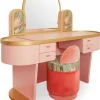 Hot Pamono Pink Bedroom Vanity with Velvet Pouf, Set of 2