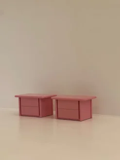 Pamono Pink Lacquered Wooden Bedside Tables, 1980s, Set of 2><noscript><img width=