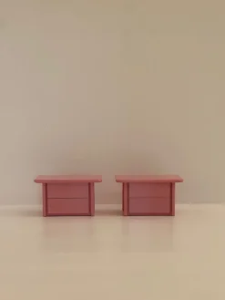 Pamono Pink Lacquered Wooden Bedside Tables, 1980s, Set of 2><noscript><img width=