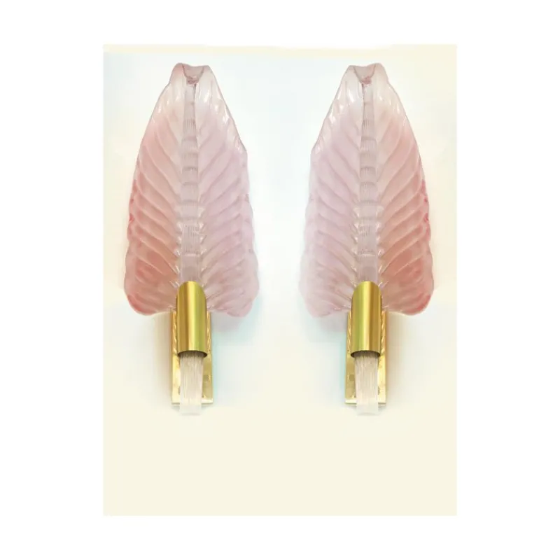 Pamono Pink Leaf Murano Glass Wall Sconces by Simoeng, Set of 2