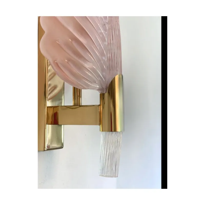 Pamono Pink Leaf Murano Glass Wall Sconces by Simoeng, Set of 2