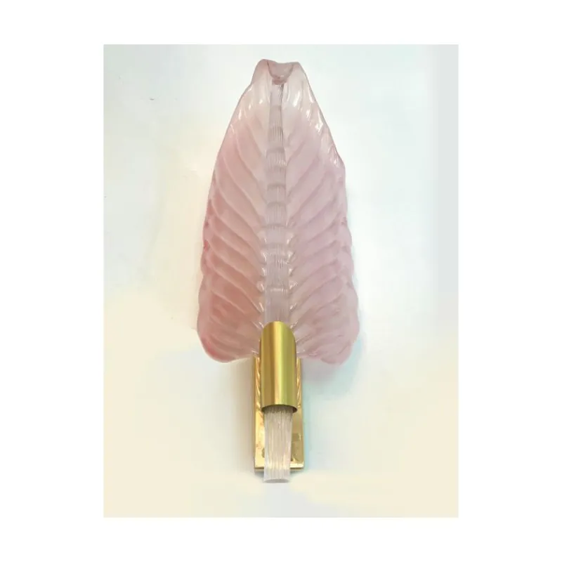 Pamono Pink Leaf Murano Glass Wall Sconces by Simoeng, Set of 2