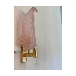 Pamono Pink Leaf Murano Glass Wall Sconces by Simoeng, Set of 2