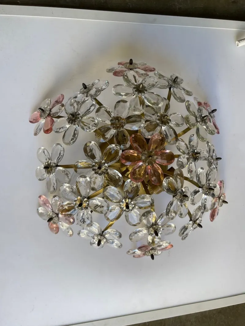 New Pamono Pink Murano Glass Floral Flush Mount, 1970s
