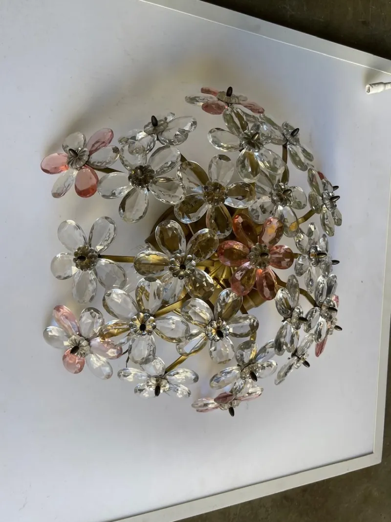 New Pamono Pink Murano Glass Floral Flush Mount, 1970s