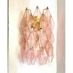 Pamono Pink Poliedri Murano Glass Wall Sconces by Simoeng, Set of 2><noscript><img width=