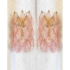 Pamono Pink Poliedri Murano Glass Wall Sconces by Simoeng, Set of 2><noscript><img width=