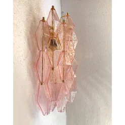 Hot Pamono Pink Poliedri Murano Glass Gold 24k Wall Sconces by Simoeng, Set of 2