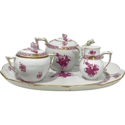 Hot Pamono Pink Porcelain Apponyi Tea Set from Herend Hungary, 1960s, Set of 4