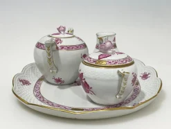 Hot Pamono Pink Porcelain Apponyi Tea Set from Herend Hungary, 1960s, Set of 4