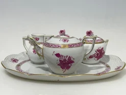Hot Pamono Pink Porcelain Apponyi Tea Set from Herend Hungary, 1960s, Set of 4