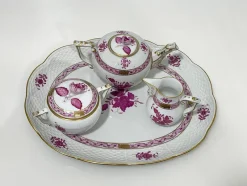 Hot Pamono Pink Porcelain Apponyi Tea Set from Herend Hungary, 1960s, Set of 4