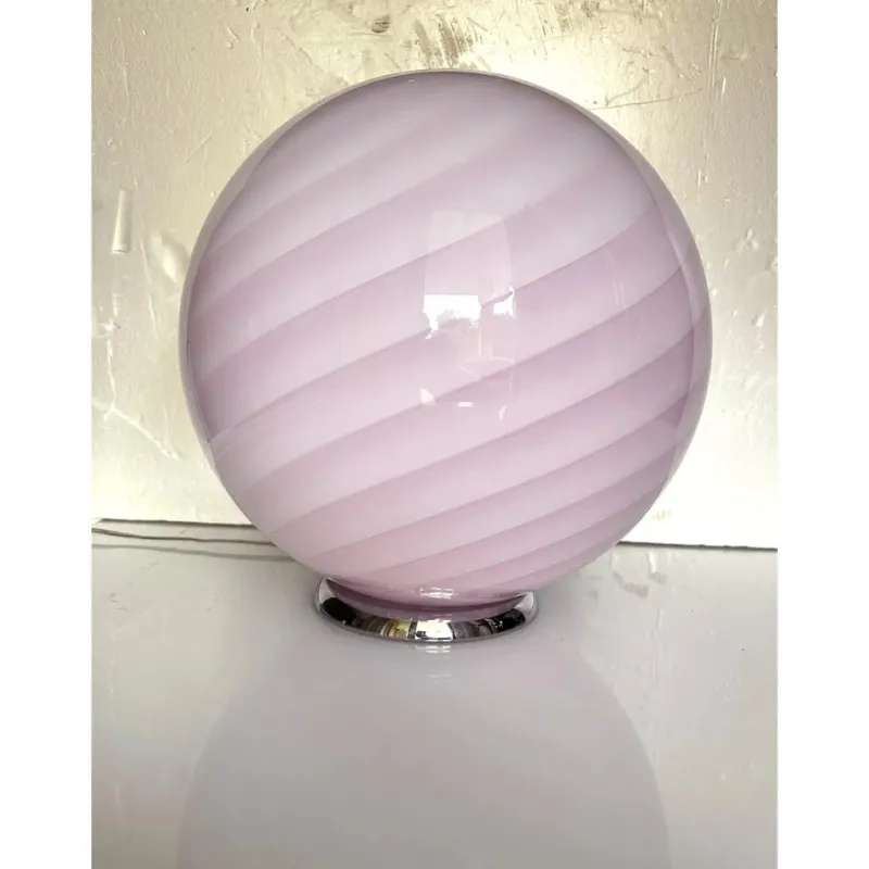 Pamono Pink Swirl and Milky-White Sphere Murano Glass Table Lamp by Simoeng> Table Lamps