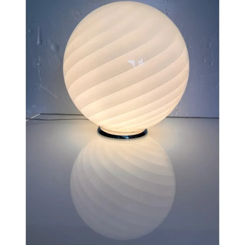 Pamono Pink Swirl and Milky-White Sphere Murano Glass Table Lamp by Simoeng> Table Lamps