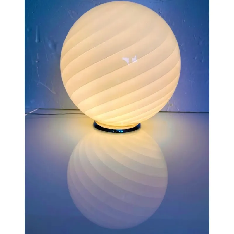 Pamono Pink Swirl and Milky-White Sphere Murano Glass Table Lamp by Simoeng> Table Lamps