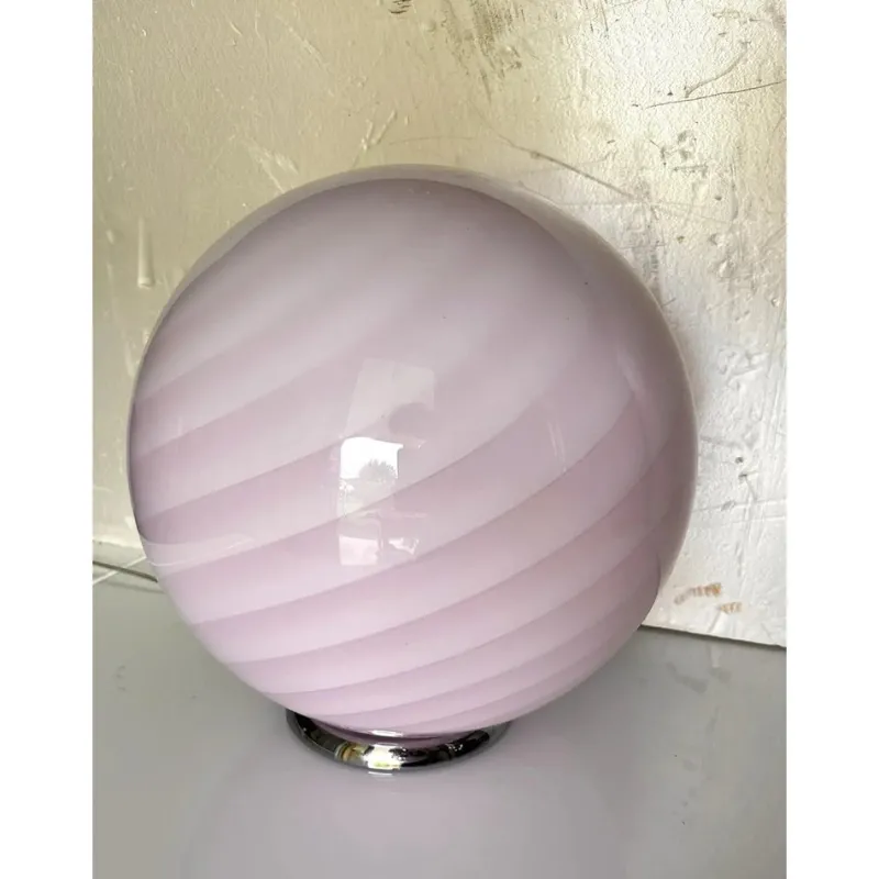 Pamono Pink Swirl and Milky-White Sphere Murano Glass Table Lamp by Simoeng> Table Lamps