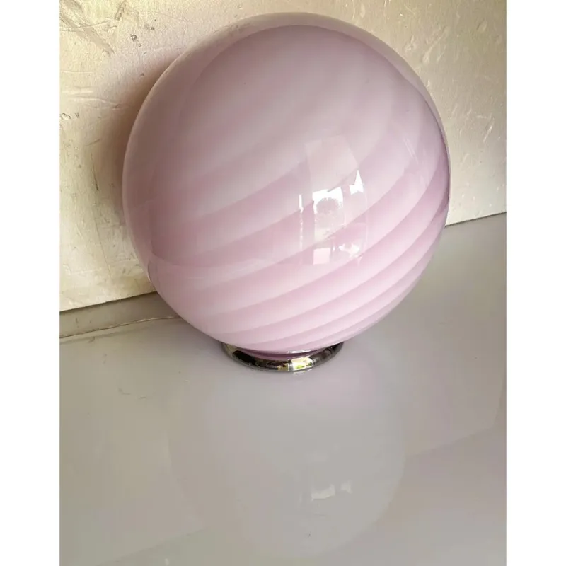 Pamono Pink Swirl and Milky-White Sphere Murano Glass Table Lamp by Simoeng> Table Lamps
