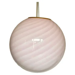 Hot Pamono Pink Swirl and Milky-White Sphere Pendant in Murano Glass by Simoeng