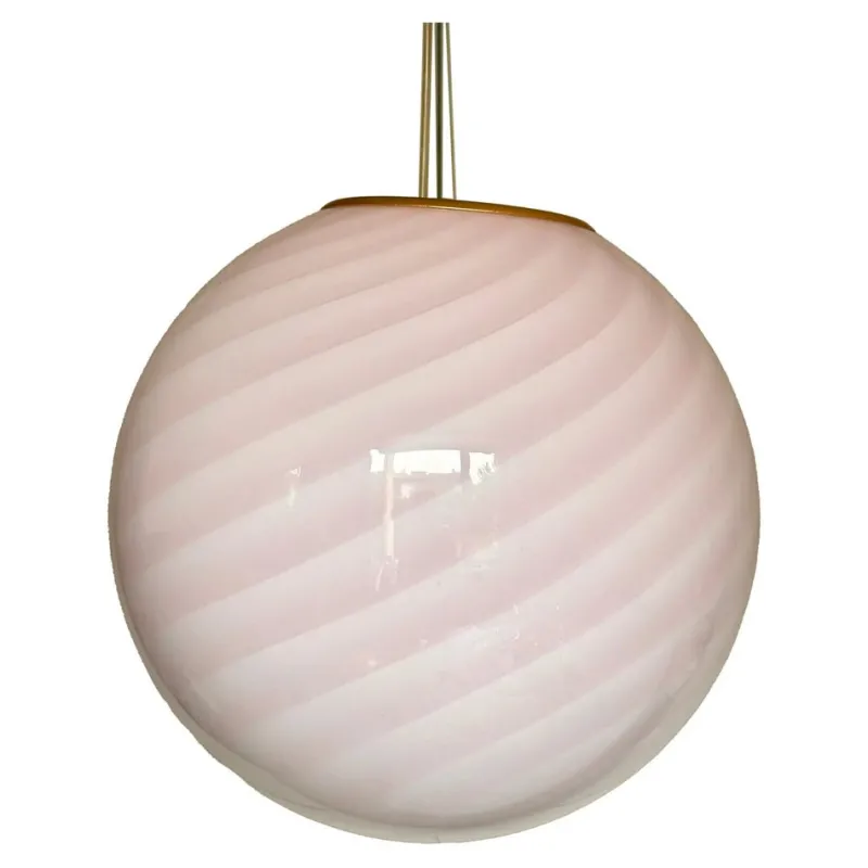 Hot Pamono Pink Swirl and Milky-White Sphere Pendant in Murano Glass by Simoeng