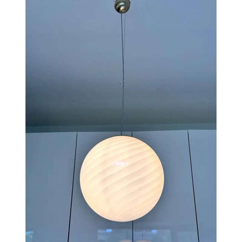 Hot Pamono Pink Swirl and Milky-White Sphere Pendant in Murano Glass by Simoeng