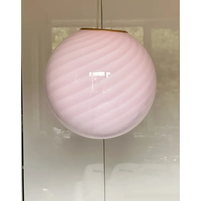 Hot Pamono Pink Swirl and Milky-White Sphere Pendant in Murano Glass by Simoeng