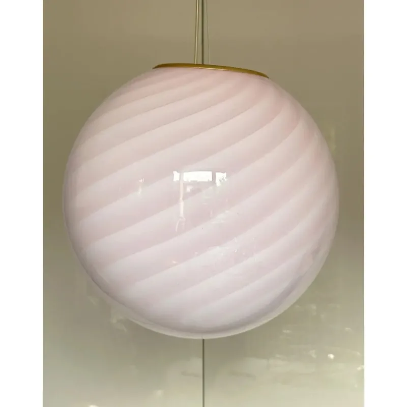 Hot Pamono Pink Swirl and Milky-White Sphere Pendant in Murano Glass by Simoeng