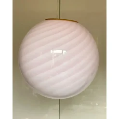 Hot Pamono Pink Swirl and Milky-White Sphere Pendant in Murano Glass by Simoeng