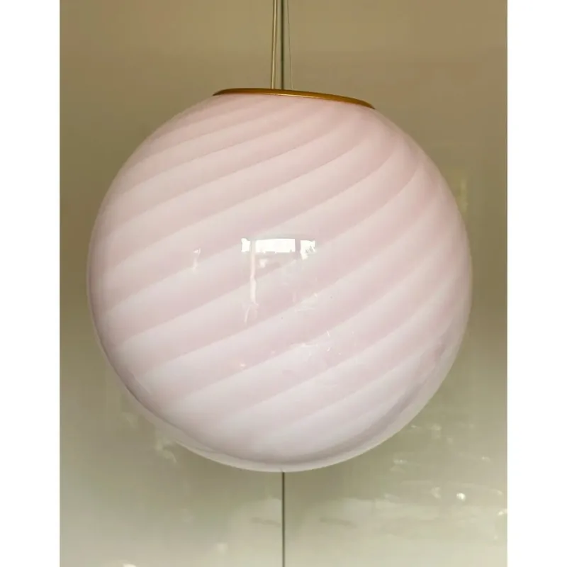 Hot Pamono Pink Swirl and Milky-White Sphere Pendant in Murano Glass by Simoeng