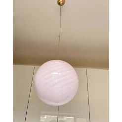 Hot Pamono Pink Swirl and Milky-White Sphere Pendant in Murano Glass by Simoeng