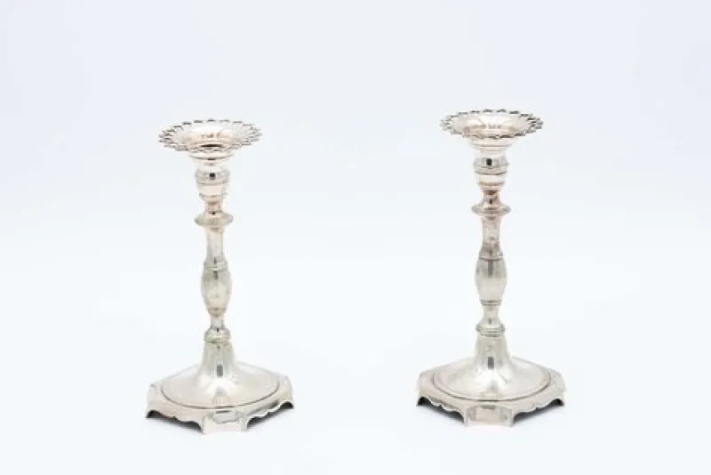 Pamono Plain Silver Candlesticks, Set of 2> Candleholders