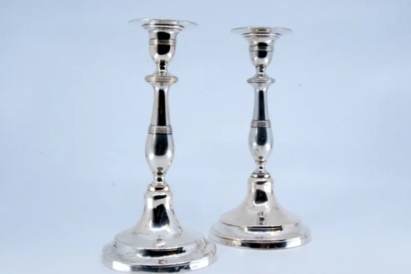 Pamono Plain Silver Candlesticks, Set of 2> Candleholders