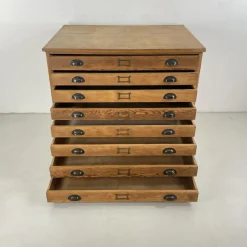 Pamono Plan Chest with Brass Cup Handles, 1930s><noscript><img width=