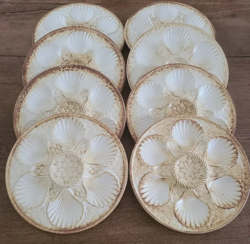Pamono Plates and Oyster Dish, 1920s, Set of 9> Dinner Plates & Bowls