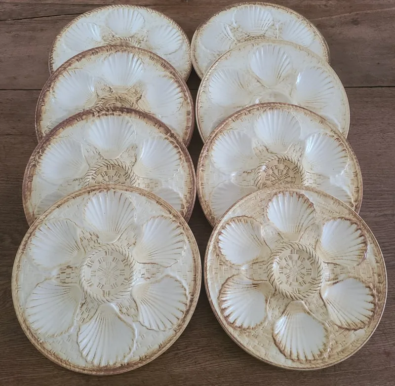 Pamono Plates and Oyster Dish, 1920s, Set of 9> Dinner Plates & Bowls