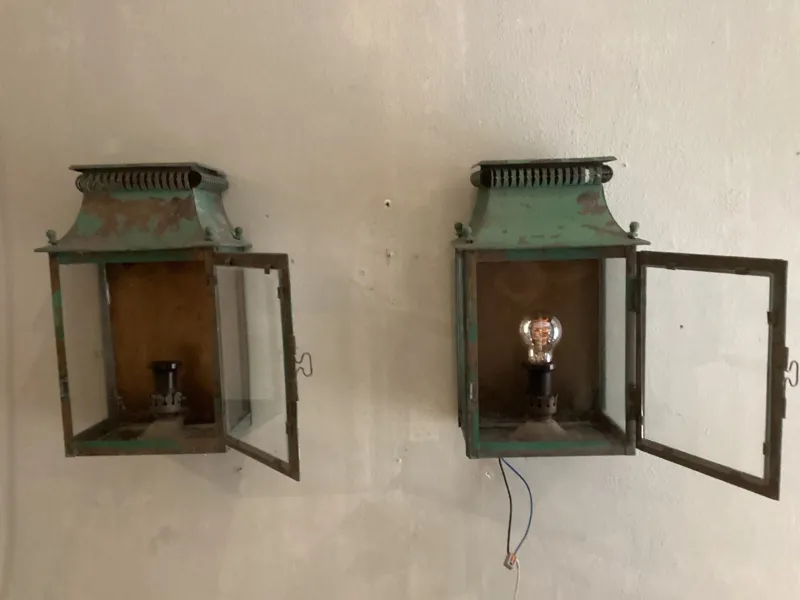 Pamono Platina Copper Classic Model Garden Wall Light, Maison, France, 1970s, Set of 2> Garden Lighting