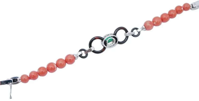 Pamono Platinum and White Gold Bracelet with Coral and Emerald> Bracelets