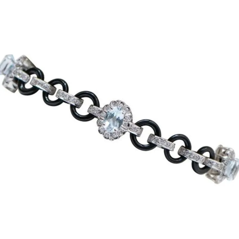 Sale Pamono Platinum Bracelet with Aquamarine and Onyx