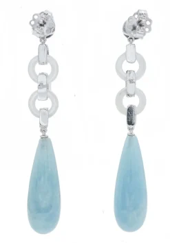 Pamono Platinum Dangle Earrings with Aquamarine, White Stones, Onyx and Diamonds, Set of 2