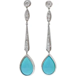 Pamono Platinum Dangle Earrings with Turquoises and Diamonds, Set of 2> Earrings