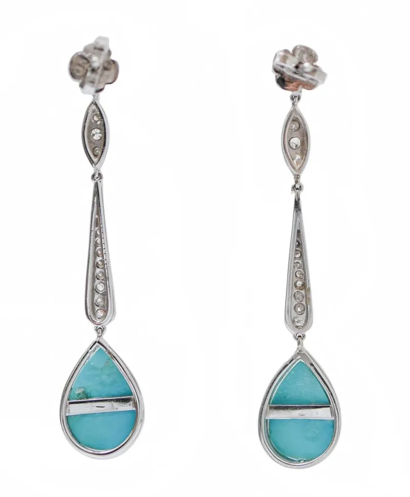 Pamono Platinum Dangle Earrings with Turquoises and Diamonds, Set of 2> Earrings