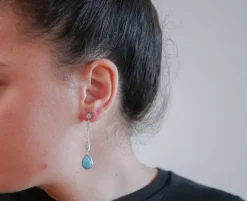 Pamono Platinum Dangle Earrings with Turquoises and Diamonds, Set of 2><noscript><img width=