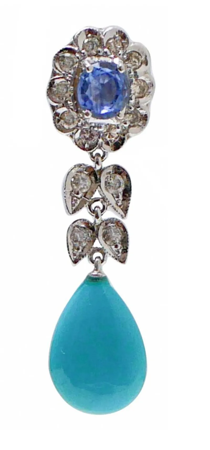 Pamono Platinum Dangle Earrings with Turquoises, Sapphires and Diamonds, Set of 2> Earrings