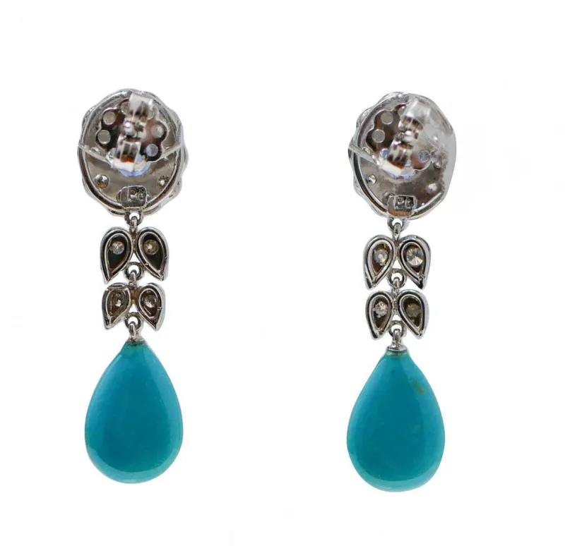 Pamono Platinum Dangle Earrings with Turquoises, Sapphires and Diamonds, Set of 2> Earrings