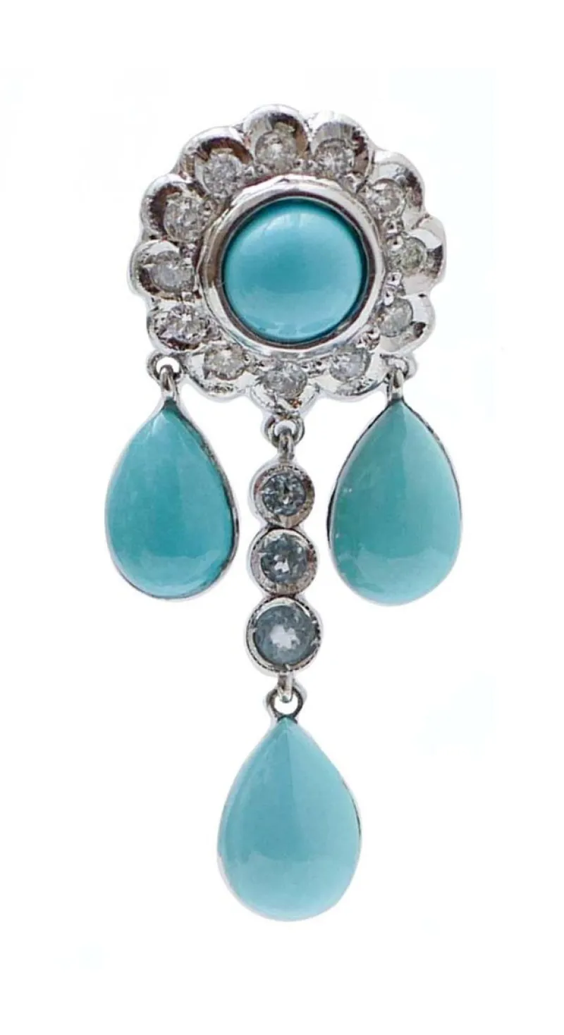 Outlet Pamono Platinum Earrings with Aquamarine, Turquoise and Diamonds, Set of 2